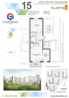 3 pokoje, mieszkanie 52,21 m², piętro 2, oferta nr 2/M15, Cukrownia Apartamenty - Etap IV, Szczecin, Zachód, Gumieńce, ul. Floriana Krygiera