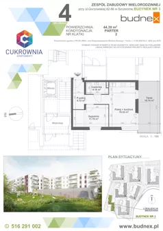 2 pokoje, mieszkanie 44,39 m², parter, oferta nr 2/M4, Cukrownia Apartamenty - Etap IV, Szczecin, Zachód, Gumieńce, ul. Floriana Krygiera