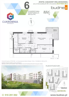 3 pokoje, mieszkanie 66,55 m², piętro 1, oferta nr 2/M6, Cukrownia Apartamenty - Etap IV, Szczecin, Zachód, Gumieńce, ul. Floriana Krygiera