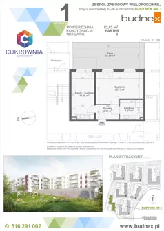 2 pokoje, mieszkanie 52,83 m², parter, oferta nr 3/M1, Cukrownia Apartamenty - Etap IV, Szczecin, Zachód, Gumieńce, ul. Floriana Krygiera