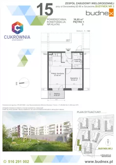 2 pokoje, mieszkanie 36,85 m², piętro 1, oferta nr 3/M15, Cukrownia Apartamenty - Etap IV, Szczecin, Zachód, Gumieńce, ul. Floriana Krygiera
