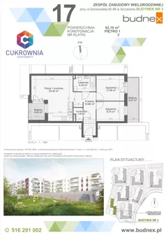 3 pokoje, mieszkanie 62,19 m², piętro 1, oferta nr 3/M17, Cukrownia Apartamenty - Etap IV, Szczecin, Zachód, Gumieńce, ul. Floriana Krygiera