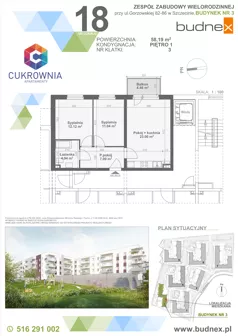 3 pokoje, mieszkanie 58,19 m², piętro 1, oferta nr 3/M18, Cukrownia Apartamenty - Etap IV, Szczecin, Zachód, Gumieńce, ul. Floriana Krygiera