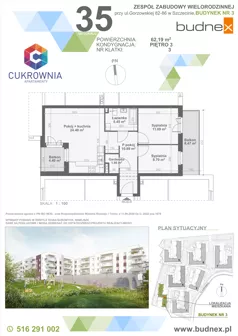 3 pokoje, mieszkanie 62,19 m², piętro 3, oferta nr 3/M35, Cukrownia Apartamenty - Etap IV, Szczecin, Zachód, Gumieńce, ul. Floriana Krygiera