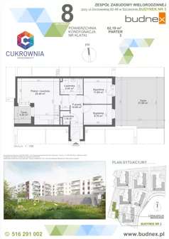 3 pokoje, mieszkanie 62,19 m², parter, oferta nr 3/M8, Cukrownia Apartamenty - Etap IV, Szczecin, Zachód, Gumieńce, ul. Floriana Krygiera