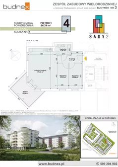 3 pokoje, mieszkanie 66,24 m², piętro 1, oferta nr 1/M4, Sady II Bud. 3, Gorzów Wielkopolski, ul. Marii Juchacz