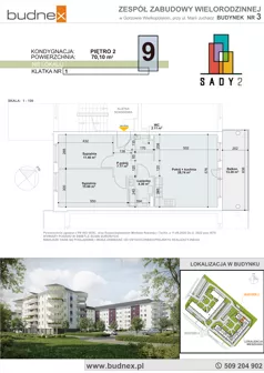 3 pokoje, mieszkanie 70,10 m², piętro 2, oferta nr 1/M9, Sady II Bud. 3, Gorzów Wielkopolski, ul. Marii Juchacz