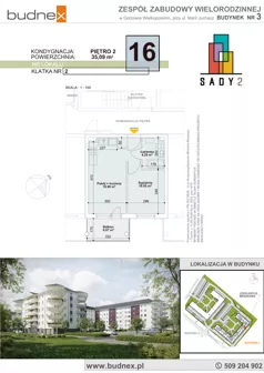 2 pokoje, mieszkanie 35,09 m², piętro 2, oferta nr 2/M16, Sady II Bud. 3, Gorzów Wielkopolski, ul. Marii Juchacz