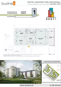 3 pokoje, mieszkanie 58,66 m², parter, oferta nr 3/M1, Sady II Bud. 3, Gorzów Wielkopolski, ul. Marii Juchacz
