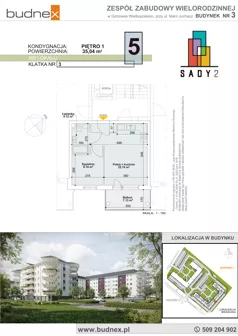 2 pokoje, mieszkanie 35,04 m², piętro 1, oferta nr 3/M5, Sady II Bud. 3, Gorzów Wielkopolski, ul. Marii Juchacz