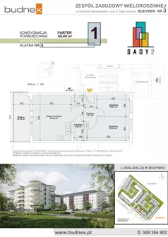 3 pokoje, mieszkanie 66,69 m², parter, oferta nr 6/M1, Sady II Bud. 3, Gorzów Wielkopolski, ul. Marii Juchacz