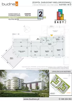 4 pokoje, mieszkanie 74,27 m², parter, oferta nr 6/M2, Sady II Bud. 3, Gorzów Wielkopolski, ul. Marii Juchacz