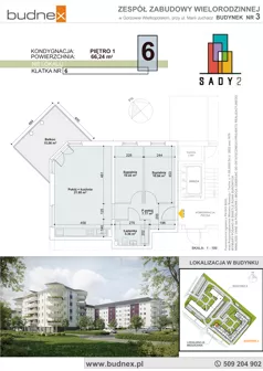 3 pokoje, mieszkanie 66,24 m², piętro 1, oferta nr 6/M6, Sady II Bud. 3, Gorzów Wielkopolski, ul. Marii Juchacz