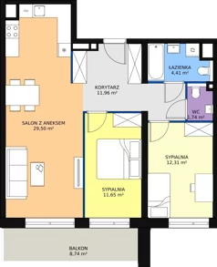 3 pokoje, mieszkanie 71,53 m², piętro 2, oferta nr A1.4.5, Sedina Apartamenty - Etap I, Szczecin, Śródmieście, Międzyodrze-Wyspa Pucka, ul. Maklerska