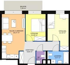 3 pokoje, mieszkanie 56,64 m², piętro 5, oferta nr A1.7.1, Sedina Apartamenty - Etap I, Szczecin, Śródmieście, Międzyodrze-Wyspa Pucka, ul. Maklerska