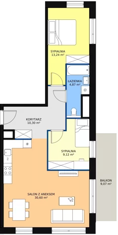 3 pokoje, mieszkanie 68,13 m², piętro 6, oferta nr A1.8.2, Sedina Apartamenty - Etap I, Szczecin, Śródmieście, Międzyodrze-Wyspa Pucka, ul. Maklerska