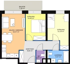 3 pokoje, mieszkanie 56,64 m², piętro 7, oferta nr A1.9.1, Sedina Apartamenty - Etap I, Szczecin, Śródmieście, Międzyodrze-Wyspa Pucka, ul. Maklerska