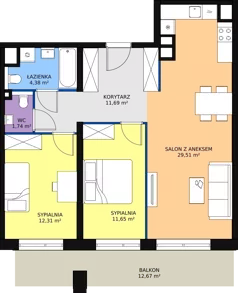 3 pokoje, mieszkanie 71,23 m², piętro 2, oferta nr A3.4.2, Sedina Apartamenty - Etap I, Szczecin, Śródmieście, Międzyodrze-Wyspa Pucka, ul. Maklerska