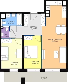3 pokoje, mieszkanie 71,28 m², piętro 3, oferta nr A3.5.2, Sedina Apartamenty - Etap I, Szczecin, Śródmieście, Międzyodrze-Wyspa Pucka, ul. Maklerska