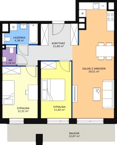 3 pokoje, mieszkanie 71,28 m², piętro 4, oferta nr A3.6.2, Sedina Apartamenty - Etap I, Szczecin, Śródmieście, Międzyodrze-Wyspa Pucka, ul. Maklerska