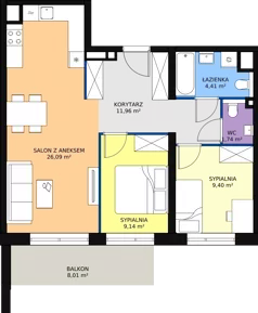 3 pokoje, mieszkanie 62,74 m², piętro 6, oferta nr A1.8.4, Sedina Apartamenty - Etap I, Szczecin, Śródmieście, Międzyodrze-Wyspa Pucka, ul. Maklerska