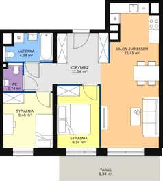 3 pokoje, apartament 62,45 m², piętro 7, oferta nr A3.9.2, Sedina Apartamenty - Etap I, Szczecin, Śródmieście, Międzyodrze-Wyspa Pucka, ul. Maklerska
