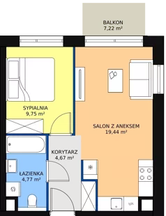 2 pokoje, mieszkanie 38,76 m², piętro 2, oferta nr A1.4.2, Sedina Apartamenty - Etap I, Szczecin, Śródmieście, Międzyodrze-Wyspa Pucka, ul. Maklerska