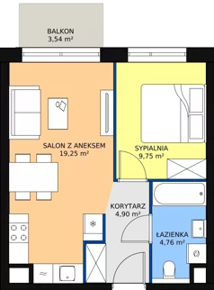 2 pokoje, mieszkanie 38,66 m², piętro 1, oferta nr B3.3.1, Sedina Apartamenty - Etap I, Szczecin, Śródmieście, Międzyodrze-Wyspa Pucka, ul. Maklerska
