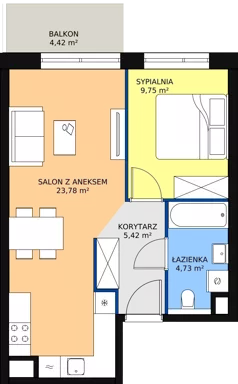 2 pokoje, apartament 43,68 m², piętro 1, oferta nr B3.3.7, Sedina Apartamenty - Etap I, Szczecin, Śródmieście, Międzyodrze-Wyspa Pucka, ul. Maklerska