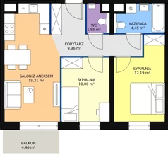 3 pokoje, mieszkanie 57,66 m², piętro 7, oferta nr B3.9.5, Sedina Apartamenty - Etap I, Szczecin, Śródmieście, Międzyodrze-Wyspa Pucka, ul. Maklerska