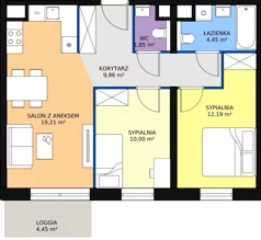 3 pokoje, mieszkanie 57,66 m², piętro 8, oferta nr B3.10.3, Sedina Apartamenty - Etap I, Szczecin, Śródmieście, Międzyodrze-Wyspa Pucka, ul. Maklerska