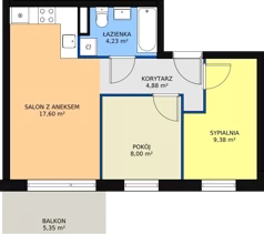 3 pokoje, mieszkanie 44,09 m², parter, oferta nr 1/M1, Osiedle Europejskie - Budynek 19, Gorzów Wielkopolski, Plac Unii Europejskiej 4A-D