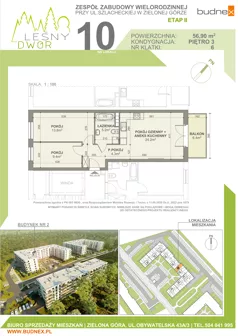 3 pokoje, mieszkanie 56,90 m², piętro 3, oferta nr 6/M10, Leśny Dwór Etap 2, Zielona Góra, Osiedle Leśny Dwór, ul. Szlachecka