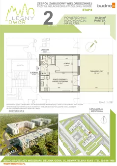 2 pokoje, mieszkanie 40,20 m², parter, oferta nr 6/M2, Leśny Dwór Etap 2, Zielona Góra, Osiedle Leśny Dwór, ul. Szlachecka