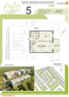 2 pokoje, mieszkanie 40,20 m², piętro 1, oferta nr 6/M5, Leśny Dwór Etap 2, Zielona Góra, Osiedle Leśny Dwór, ul. Szlachecka