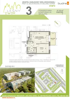 2 pokoje, mieszkanie 37,10 m², parter, oferta nr 7/M3, Leśny Dwór Etap 2, Zielona Góra, Osiedle Leśny Dwór, ul. Szlachecka