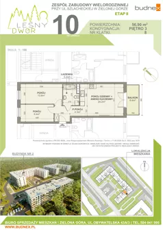 3 pokoje, mieszkanie 56,90 m², piętro 3, oferta nr 8/M10, Leśny Dwór Etap 2, Zielona Góra, Osiedle Leśny Dwór, ul. Szlachecka