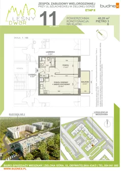 2 pokoje, mieszkanie 40,20 m², piętro 3, oferta nr 8/M11, Leśny Dwór Etap 2, Zielona Góra, Osiedle Leśny Dwór, ul. Szlachecka