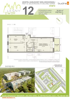 3 pokoje, mieszkanie 56,90 m², piętro 3, oferta nr 8/M12, Leśny Dwór Etap 2, Zielona Góra, Osiedle Leśny Dwór, ul. Szlachecka