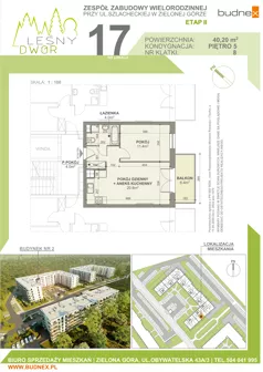 2 pokoje, mieszkanie 40,20 m², piętro 5, oferta nr 8/M17, Leśny Dwór Etap 2, Zielona Góra, Osiedle Leśny Dwór, ul. Szlachecka