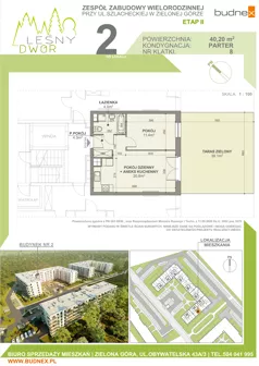 2 pokoje, mieszkanie 40,20 m², parter, oferta nr 8/M2, Leśny Dwór Etap 2, Zielona Góra, Osiedle Leśny Dwór, ul. Szlachecka