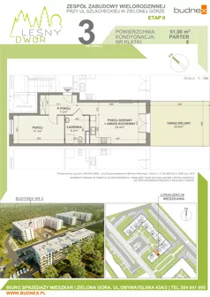 2 pokoje, mieszkanie 51,90 m², parter, oferta nr 8/M3, Leśny Dwór Etap 2, Zielona Góra, Osiedle Leśny Dwór, ul. Szlachecka
