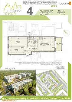 3 pokoje, mieszkanie 56,90 m², piętro 1, oferta nr 8/M4, Leśny Dwór Etap 2, Zielona Góra, Osiedle Leśny Dwór, ul. Szlachecka