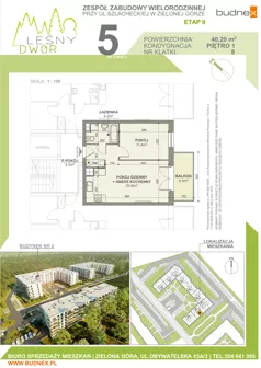 2 pokoje, mieszkanie 40,20 m², piętro 1, oferta nr 8/M5, Leśny Dwór Etap 2, Zielona Góra, Osiedle Leśny Dwór, ul. Szlachecka