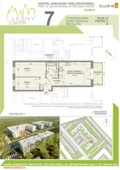 3 pokoje, mieszkanie 56,90 m², piętro 2, oferta nr 8/M7, Leśny Dwór Etap 2, Zielona Góra, Osiedle Leśny Dwór, ul. Szlachecka