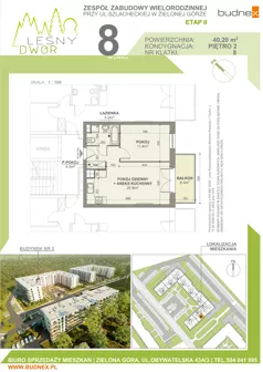 2 pokoje, mieszkanie 40,20 m², piętro 2, oferta nr 8/M8, Leśny Dwór Etap 2, Zielona Góra, Osiedle Leśny Dwór, ul. Szlachecka