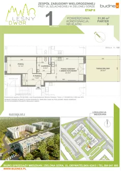2 pokoje, mieszkanie 51,90 m², parter, oferta nr 9/M1, Leśny Dwór Etap 2, Zielona Góra, Osiedle Leśny Dwór, ul. Szlachecka