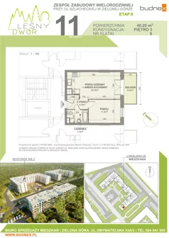 2 pokoje, mieszkanie 40,20 m², piętro 3, oferta nr 9/M11, Leśny Dwór Etap 2, Zielona Góra, Osiedle Leśny Dwór, ul. Szlachecka