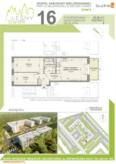 3 pokoje, mieszkanie 56,90 m², piętro 5, oferta nr 9/M16, Leśny Dwór Etap 2, Zielona Góra, Osiedle Leśny Dwór, ul. Szlachecka