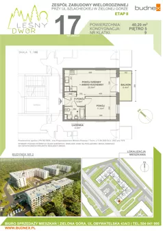 2 pokoje, mieszkanie 40,20 m², piętro 5, oferta nr 9/M17, Leśny Dwór Etap 2, Zielona Góra, Osiedle Leśny Dwór, ul. Szlachecka